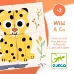 Puzzle din cuburi de lemn Animale salbatice, Djeco - imagine 3