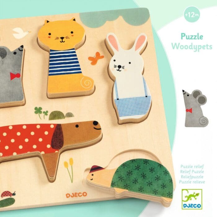 Puzzle din lemn Animale de companie, Djeco - imagine 2