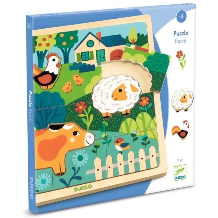 Puzzle din lemn Animale de la ferma, Djeco - imagine 3
