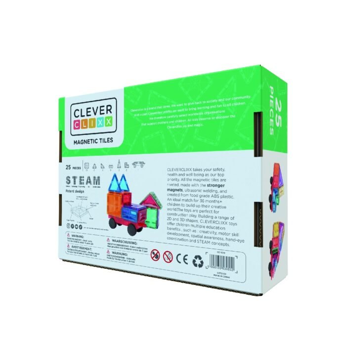 Joc magnetic de construit cu set de roti 25 piese, Cleverclixx - imagine 3
