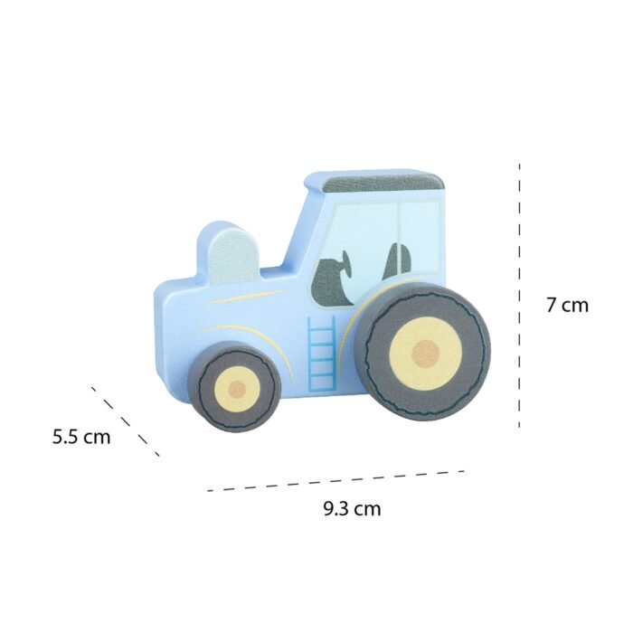 Jucarie de impins Tractor albastru din lemn, Orange Tree Toys - imagine 3