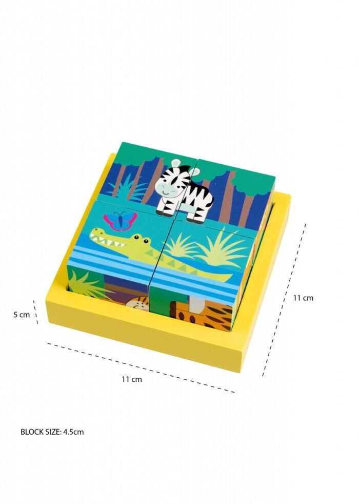 Jucarie Montessori Cuburi cu animale din jungla, Orange Tree Toys - imagine 4