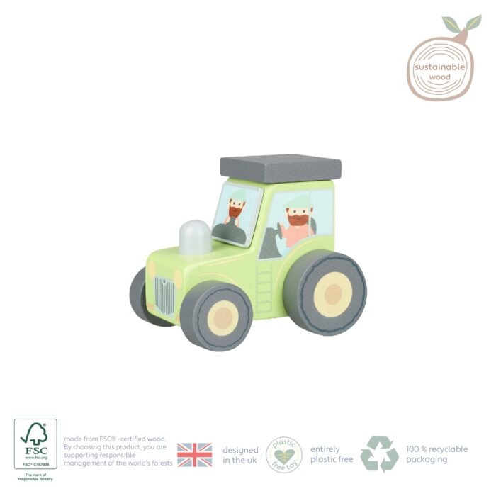 Tractor din lemn verde, Orange Tree Toys - imagine 2