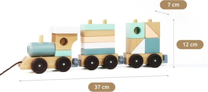 Trenulet cu cuburi din lemn, UMU Toys - imagine 3