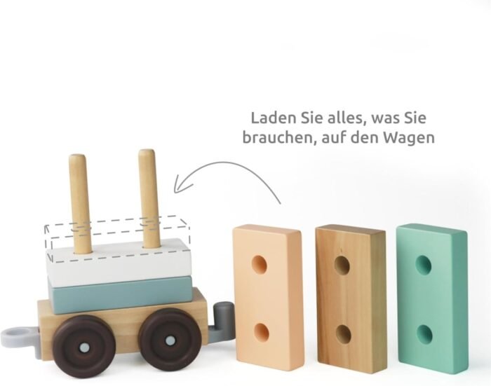 Trenulet cu cuburi din lemn, UMU Toys - imagine 4