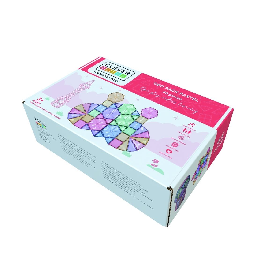 jocuri-magnetice-de-construit-pastel-45-piese-cleverclixx20605 Jocuri magnetice de construit Pastel 45 piese, Cleverclixx - imagine 1