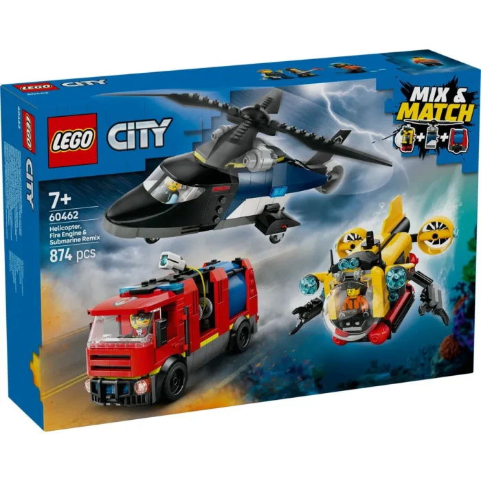 LEGO CITY ELICOPTER, CAMION DE POMPIERI SI SUBMARIN REMIXATE 60462 - imagine 6