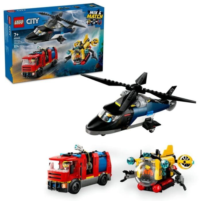 LEGO CITY ELICOPTER, CAMION DE POMPIERI SI SUBMARIN REMIXATE 60462 - imagine 5
