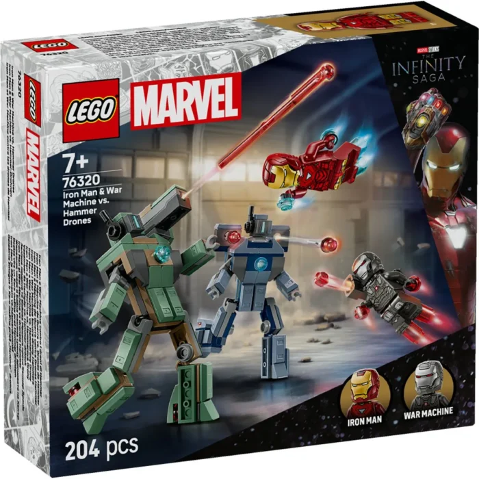 LEGO MARVEL IRON MAN SI WAR MACHINE VS DRONELE HAMMER 76320 - imagine 10