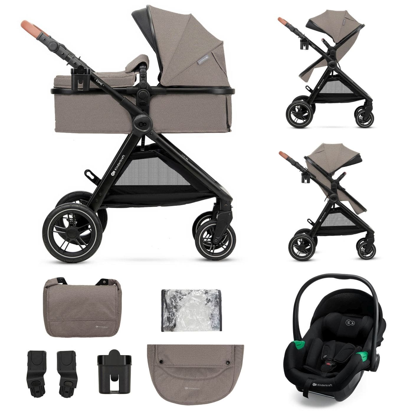 1 CARUCIOR KINDERKRAFT ESME PRO, 3 IN 1, SAND BEIGE - imagine 1