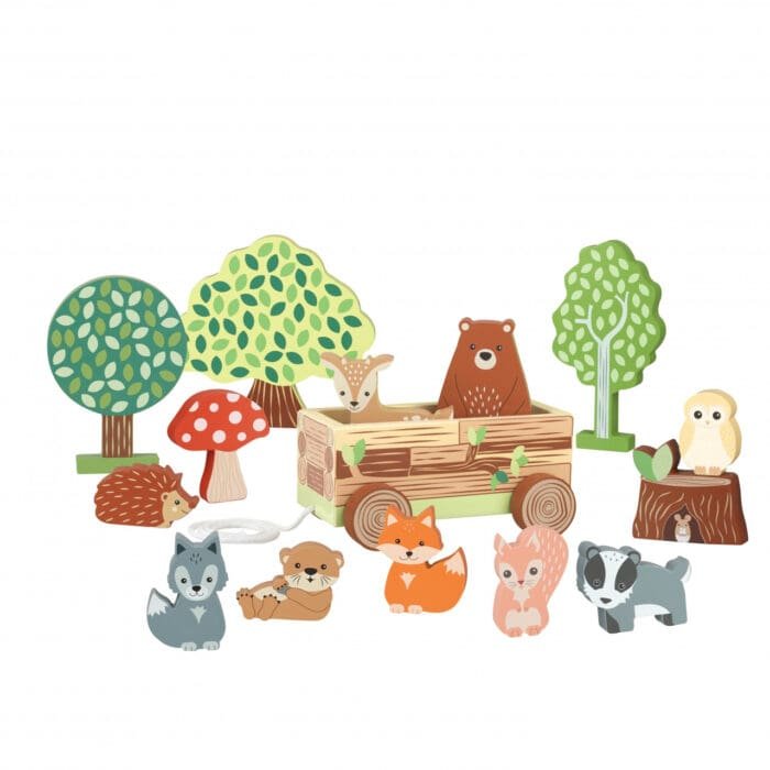 Jucarie de indemanare Set cu piese din lemn animale de padure, Orange Tree Toys - imagine 2