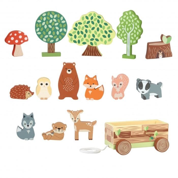 Jucarie de indemanare Set cu piese din lemn animale de padure, Orange Tree Toys - imagine 4