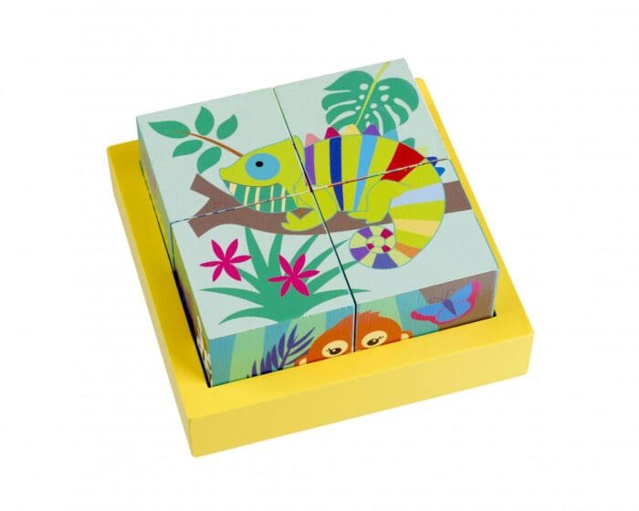 Jucarie educativa Cuburi cu animale din jungla, Orange Tree Toys - imagine 2