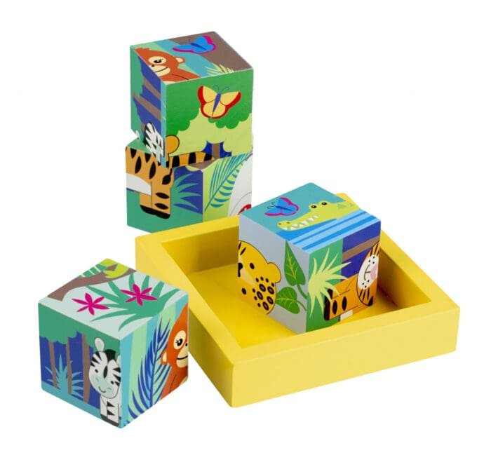 Jucarie educativa Cuburi cu animale din jungla, Orange Tree Toys - imagine 3