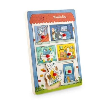 Puzzle educativ din lemn cu sunete, Moulin Roty